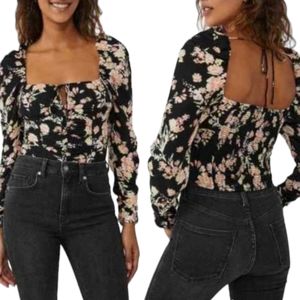 🎉HP🎉NWT Free People Hilary Printed Top Black Combo|Size M